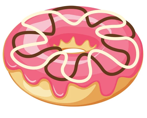 Donut met roze aardbei berijpen met witte en melkchocolade bloem decor. — Stockvector