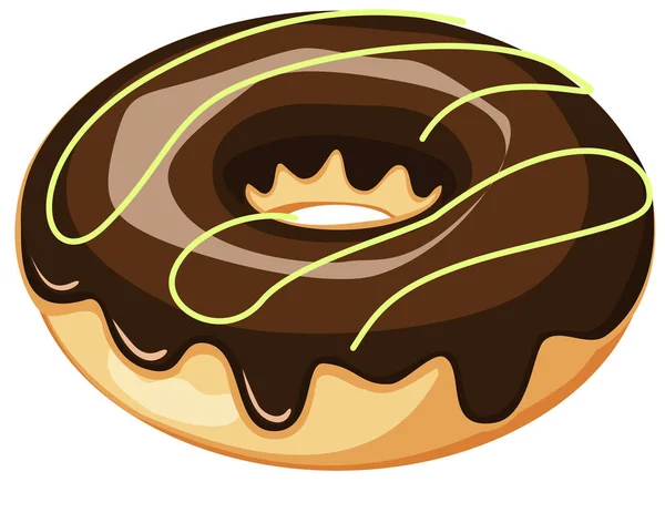 Donut met donkere chocolade smelten glazuur en mint groen decor. — Stockvector