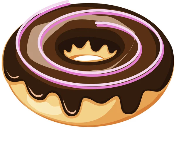 Donut met donkere chocolade smelten berijpen en roze aardbei swirl decor. — Stockvector