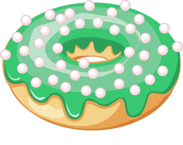 Donut avec glaçage vert menthe et boule de fraise rose saupoudrer . — Image vectorielle