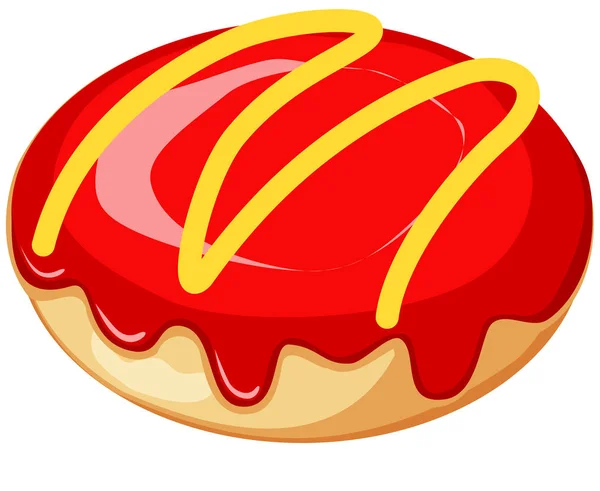 Donut avec glaçage aux fraises rouges et décor jaune . — Image vectorielle