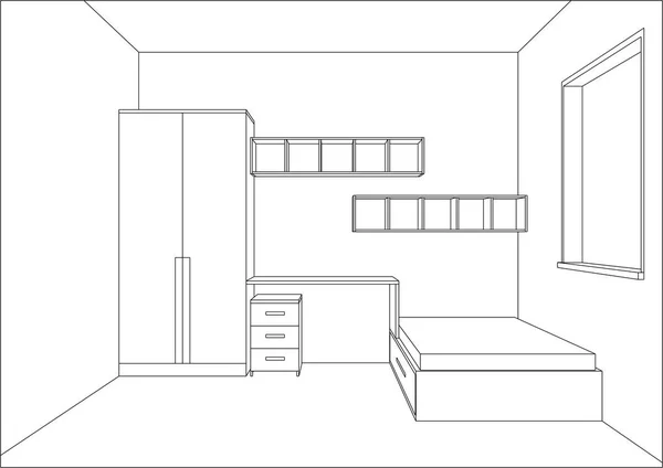 3D-vectorillustratie. Moderne kinderen slaapkamer meubels ontwerpen. — Stockvector