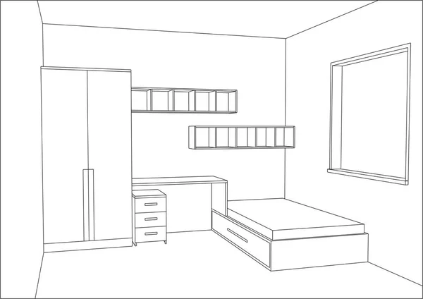 3D vektör çizim. Modern çocuk yatak odası mobilya tasarımı. — Stok Vektör