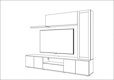 3D vektör kroki. TV standı ve eğlence merkezi aletleri ve dekorlar. 
