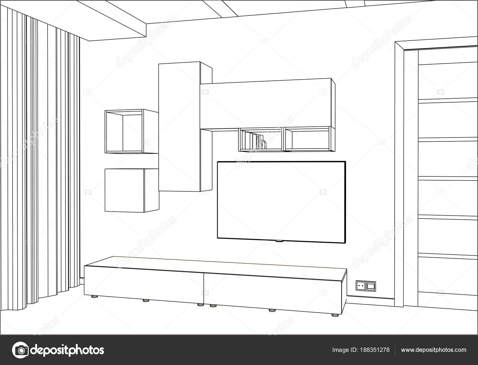 3D vector illustration. TV stand and entertainment center with