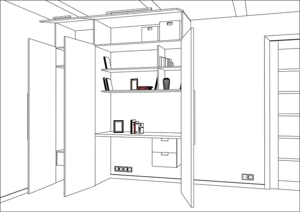 Illustration vectorielle 3D. Armoire à l'intérieur . — Image vectorielle