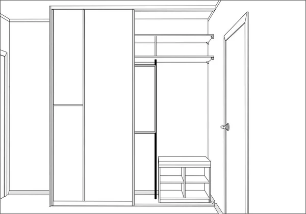 Vecteur 3D. Armoire vide avec portes coulissantes dans la chambre . — Image vectorielle