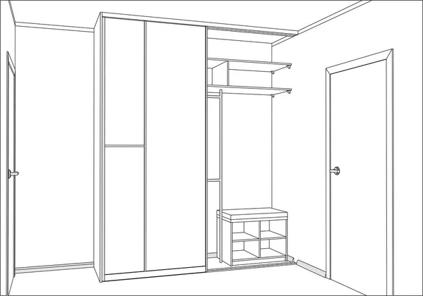3D вектор. Порожня шафа з розсувними дверима в кімнаті . — стоковий вектор
