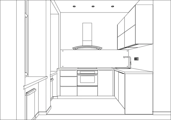 Ilustração vetorial 3D. Design de cozinha moderna em casa interior . — Vetor de Stock