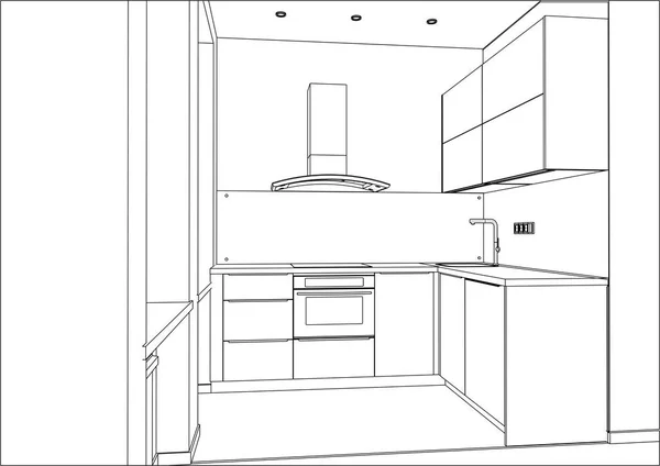 3d 矢量图。家居室内现代厨房设计. — 图库矢量图片