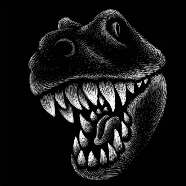 The Vector logo dragon  or dinosaur on black cloth for T-shirt print  design or outwear.  Hunting style reptile background. — 스톡 사진
