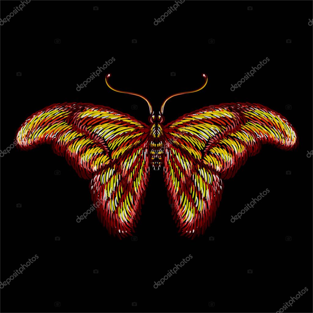 The Vector logo butterfly for tattoo or T-shirt design or outwear.  Cute print style butterfly background. This drawing is for black fabric or canvas