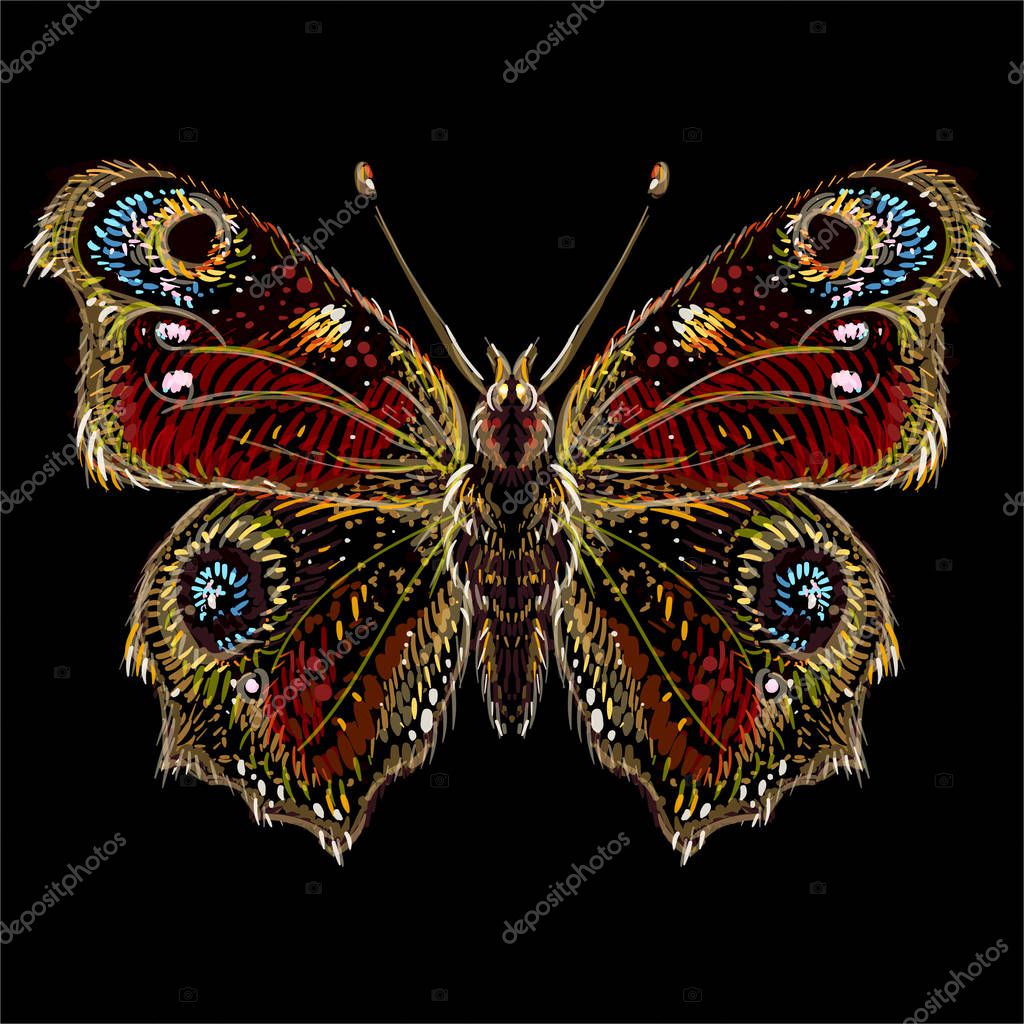 The Vector logo butterfly for tattoo or T-shirt design or outwear.  Cute print style butterfly background. This drawing is for black fabric or canvas