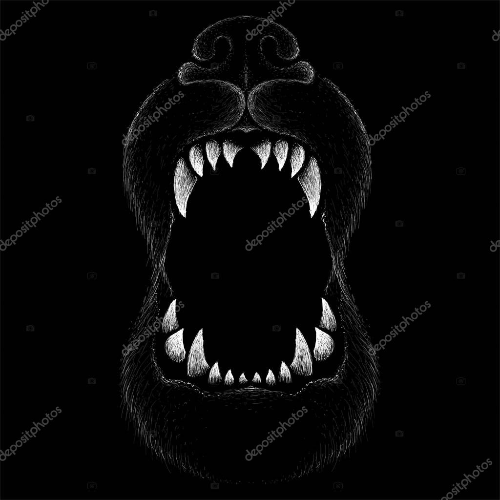 The Vector logo dog  or wolf for tattoo or T-shirt design or outwear.  Cute print style dog  or wolf  background. This drawing would be nice to make on the black fabric or canvas