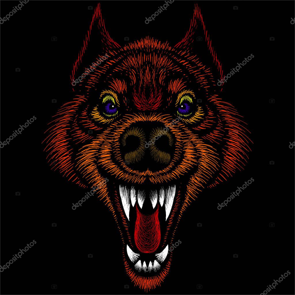 The Vector logo dog  or wolf for tattoo or T-shirt design or outwear.  Cute print style dog  or wolf  background.