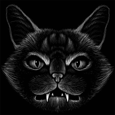 Dövme ya da kumaş tasarımı için kedi logosu, basitçe vektör çizimi  