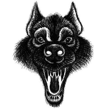 Dövme ya da kumaş tasarımı için köpek ya da kurt logosu, basitçe vektör çizimi  