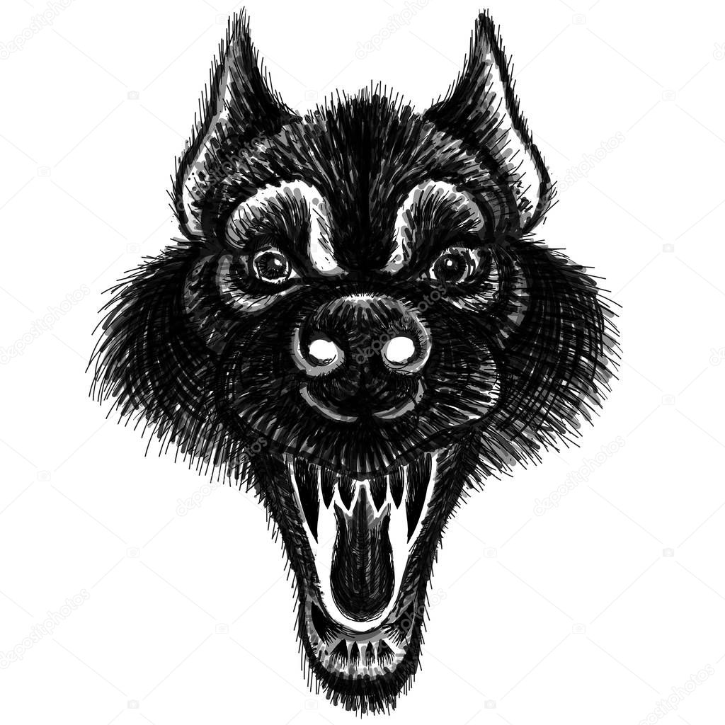 Logo of dog or wolf for tattoo or cloth design, simply vector illustration