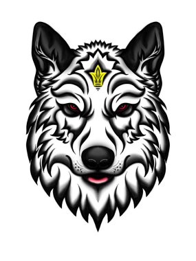 Logo köpeği ya da kurt dövmesi ya da tişört tasarımı ya da giysisi. Tatlı baskı tarzı köpek ya da kurt arkaplanı. Bu çizimi siyah kumaş ya da tuval üzerinde yapmak güzel olurdu. Boyut 30x40 sm ve 350 px