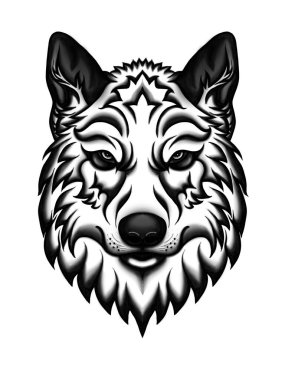 Logo köpeği ya da kurt dövmesi ya da tişört tasarımı ya da giysisi. Tatlı baskı tarzı köpek ya da kurt arkaplanı. Bu çizimi siyah kumaş ya da tuval üzerinde yapmak güzel olurdu. Boyut 30x40 sm ve 350 px