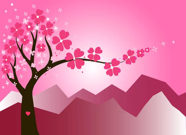 情人眼里出西施或向樱桃树进发情人节贺卡 — 图库矢量图片