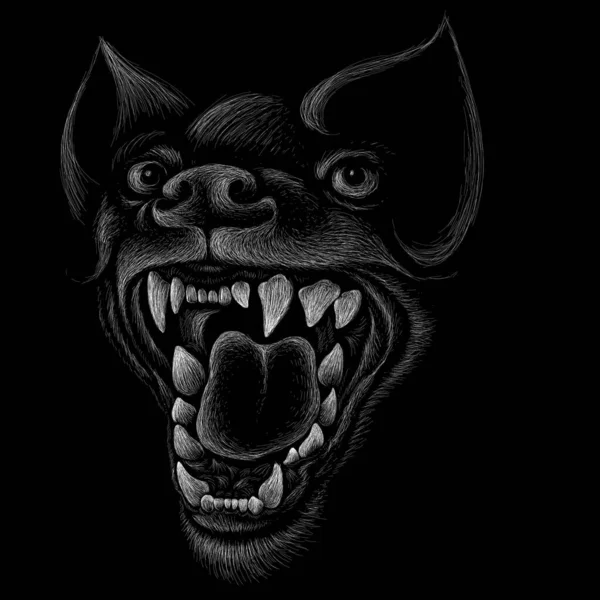 Vektor Illustration Wütender Hundekiefer Handzeichnung Skizze Auf Schwarzem Hintergrund — Stockvektor