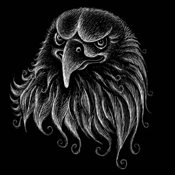 Illustration Vectorielle Aigle Oiseau Dessin Main Sur Fond Noir — Image vectorielle