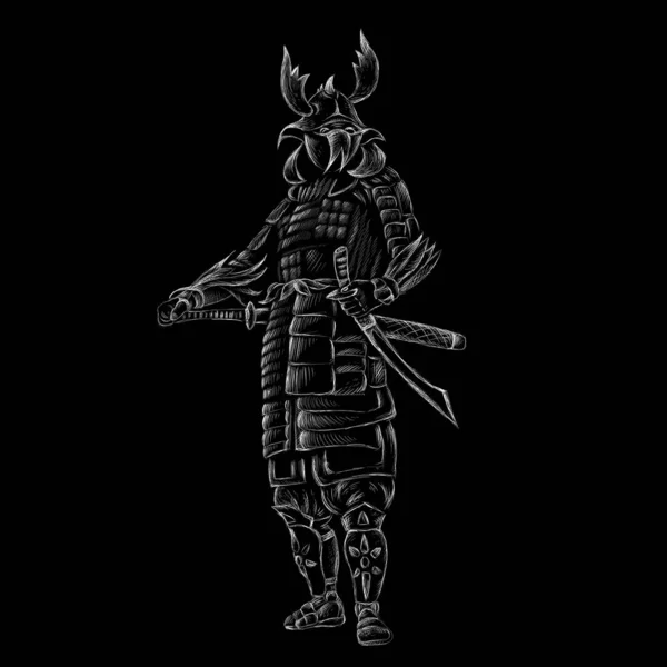Logo Wektora Samuraj Rysunek Japońskiego Żołnierza Czarnym Tle — Wektor stockowy