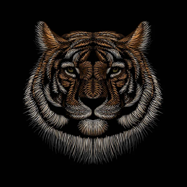 Illustration Vectorielle Tigre Dessin Main Sur Fond Noir — Image vectorielle