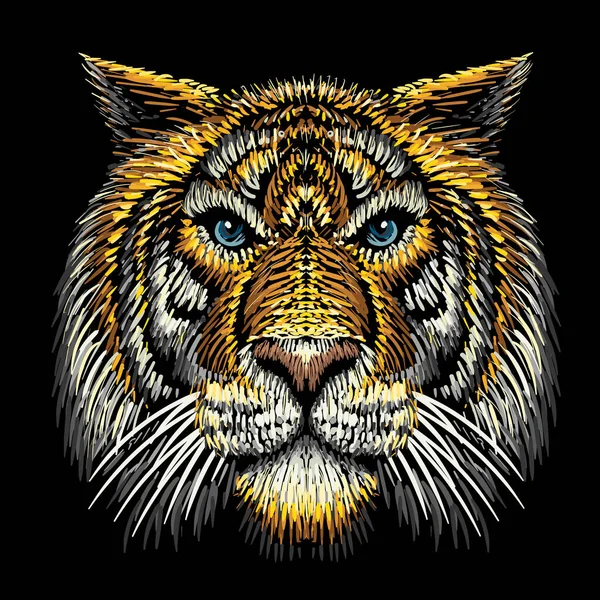 Ilustración Vectorial Del Tigre Boceto Dibujo Mano Sobre Fondo Negro — Archivo Imágenes Vectoriales