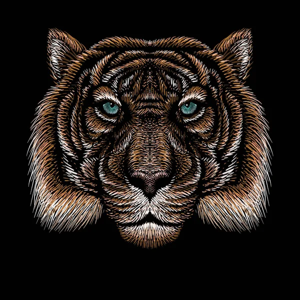 虎のベクトル図黒い背景に手描きのスケッチ — ストックベクタ