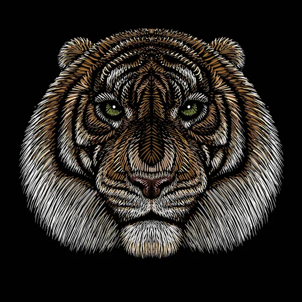 Illustrazione Vettoriale Della Tigre Disegno Mano Sfondo Nero — Vettoriale Stock