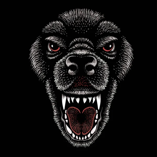 Векторная Иллюстрация Сердитой Собачьей Челюсти Рисунок Рукой Черном Фоне — стоковый вектор