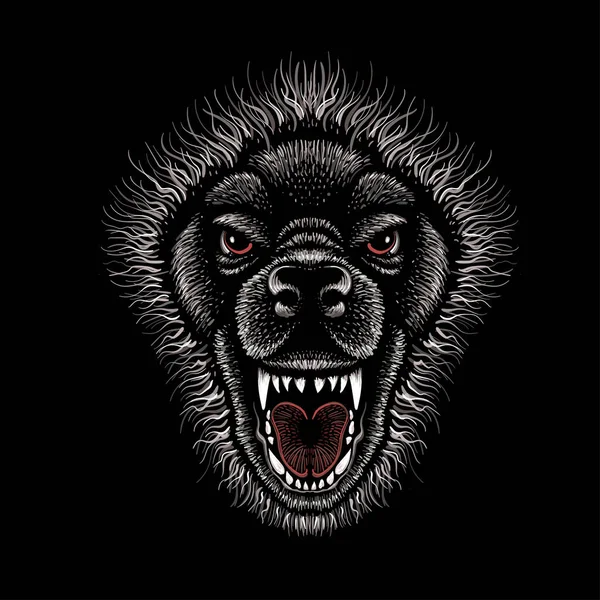 Векторна Ілюстрація Розлючених Собачих Щелеп Малюнок Руки Чорному Тлі — стоковий вектор