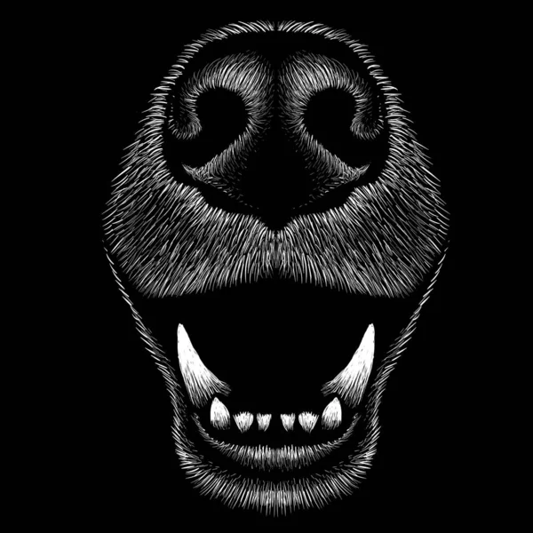 Vector Ilustración Mandíbulas Perro Dibujar Mano Boceto Sobre Fondo Negro — Archivo Imágenes Vectoriales