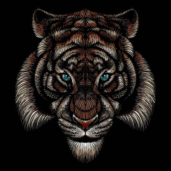 Ilustración Vectorial Tigre Con Ojos Azules Dibujar Mano Boceto Sobre — Vector de stock