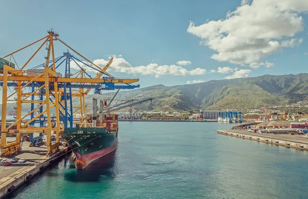 Великий Контейнеровоз Навантаження Вантажів Порту Порт Реюньйон — стокове фото