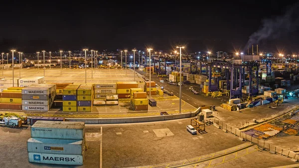 Konténer Terminál Éjszakában Port Louis Mauritius — Stock Fotó