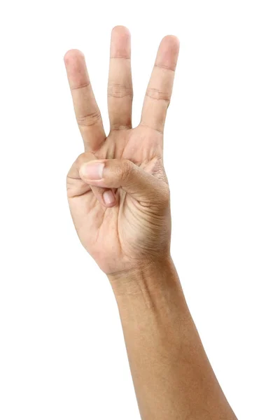 Hand zählt drei isoliert mit Clipping-Pfad. — Stockfoto