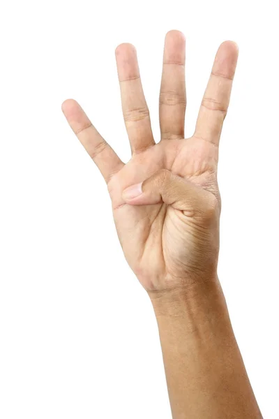 Hand zählt vier isoliert mit Clipping-Pfad. — Stockfoto