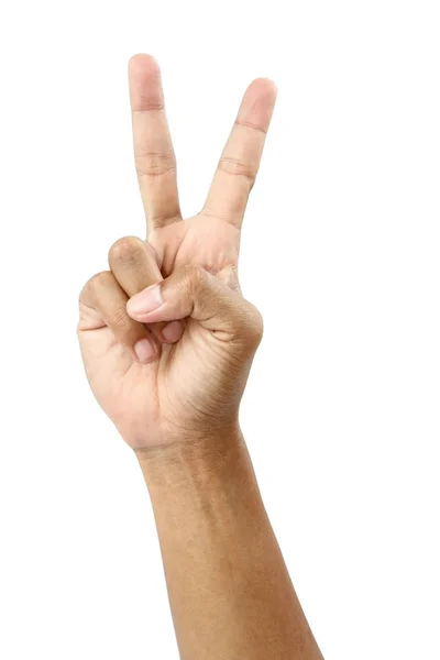 Sieg Handzeichen isoliert mit Clipping Pfad. — Stockfoto