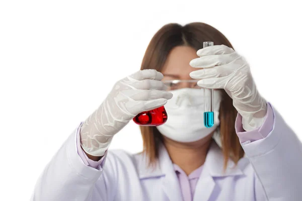 Young medical with flask making test — Stock Photo, Image