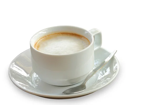 Fresco de café quente isolado em copo branco com caminho de recorte . — Fotografia de Stock