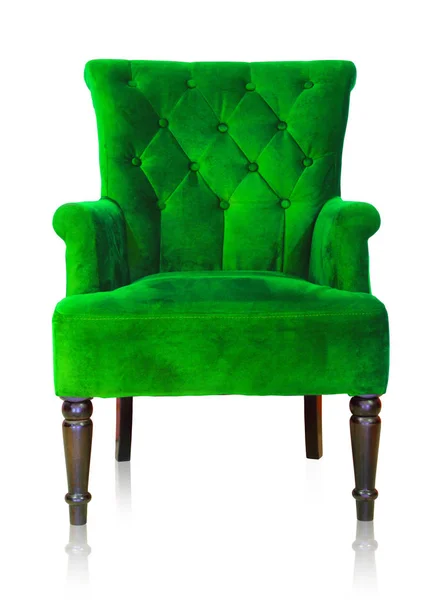 Fauteuil vintage vert isolé sur le chemin de coupe blanc . — Photo