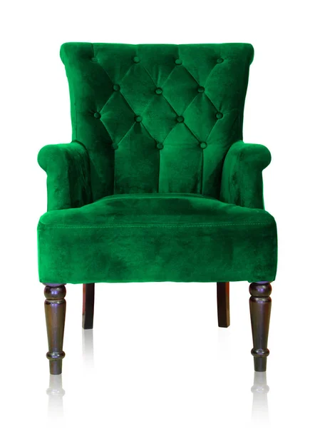 Fauteuil vintage vert isolé sur le chemin de coupe blanc . — Photo