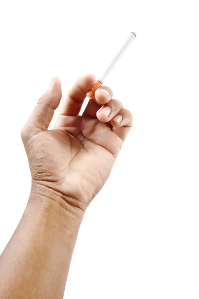 Smokers hand with cigarette isolated with clipping path. — Stock Photo, Image