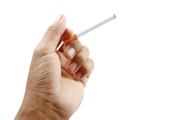 Smokers hand with cigarette isolated clipping path. — Stock Photo, Image