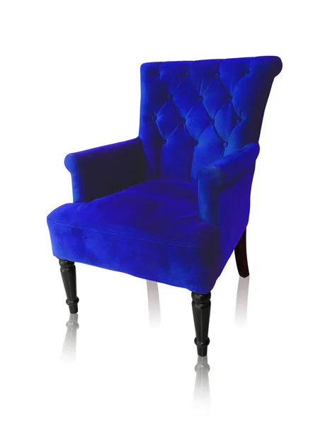 Fauteuil vintage bleu foncé isolé sur un chemin de coupe blanc . — Photo