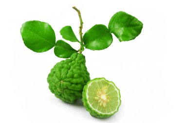 Bergamot meyve üzerinde beyaz izole yaprak ile