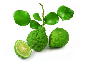 Bergamot meyve üzerinde beyaz izole yaprak ile